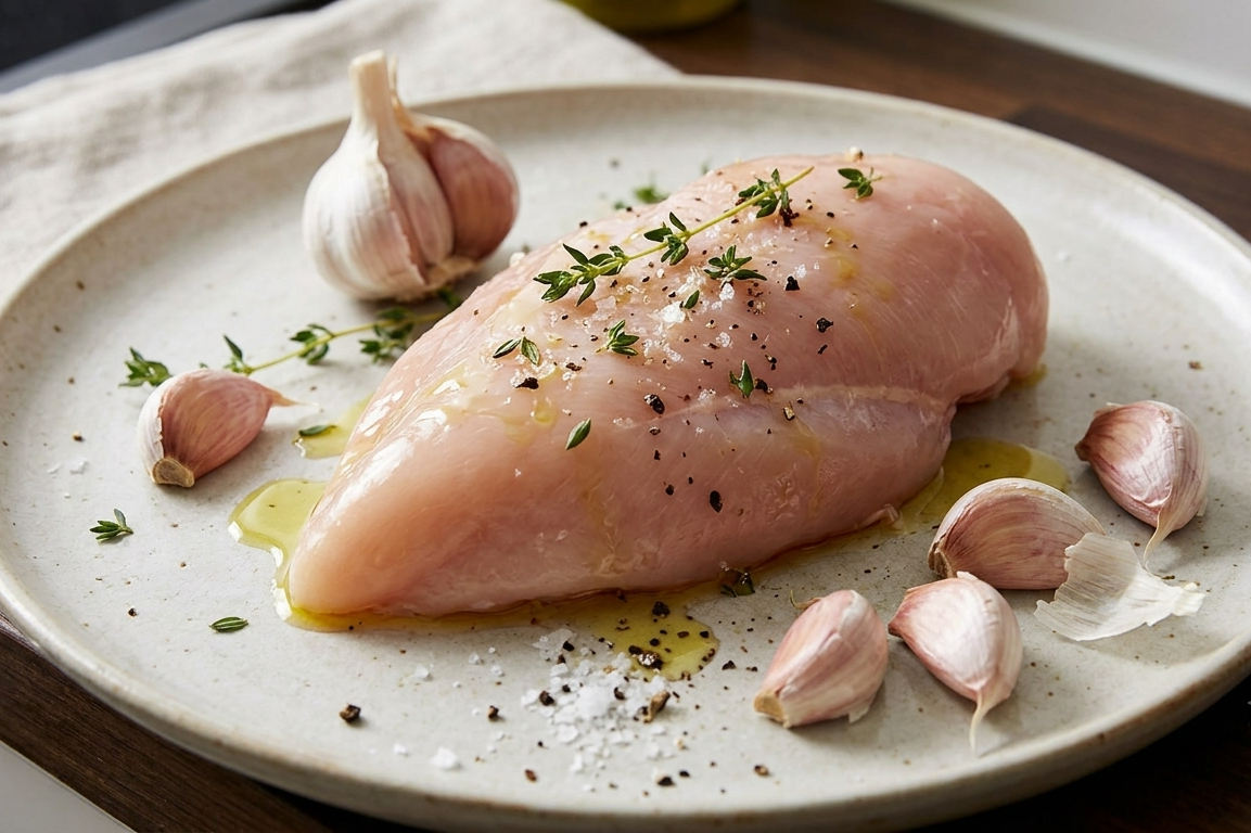 Poitrine de poulet marinée à l'ail
