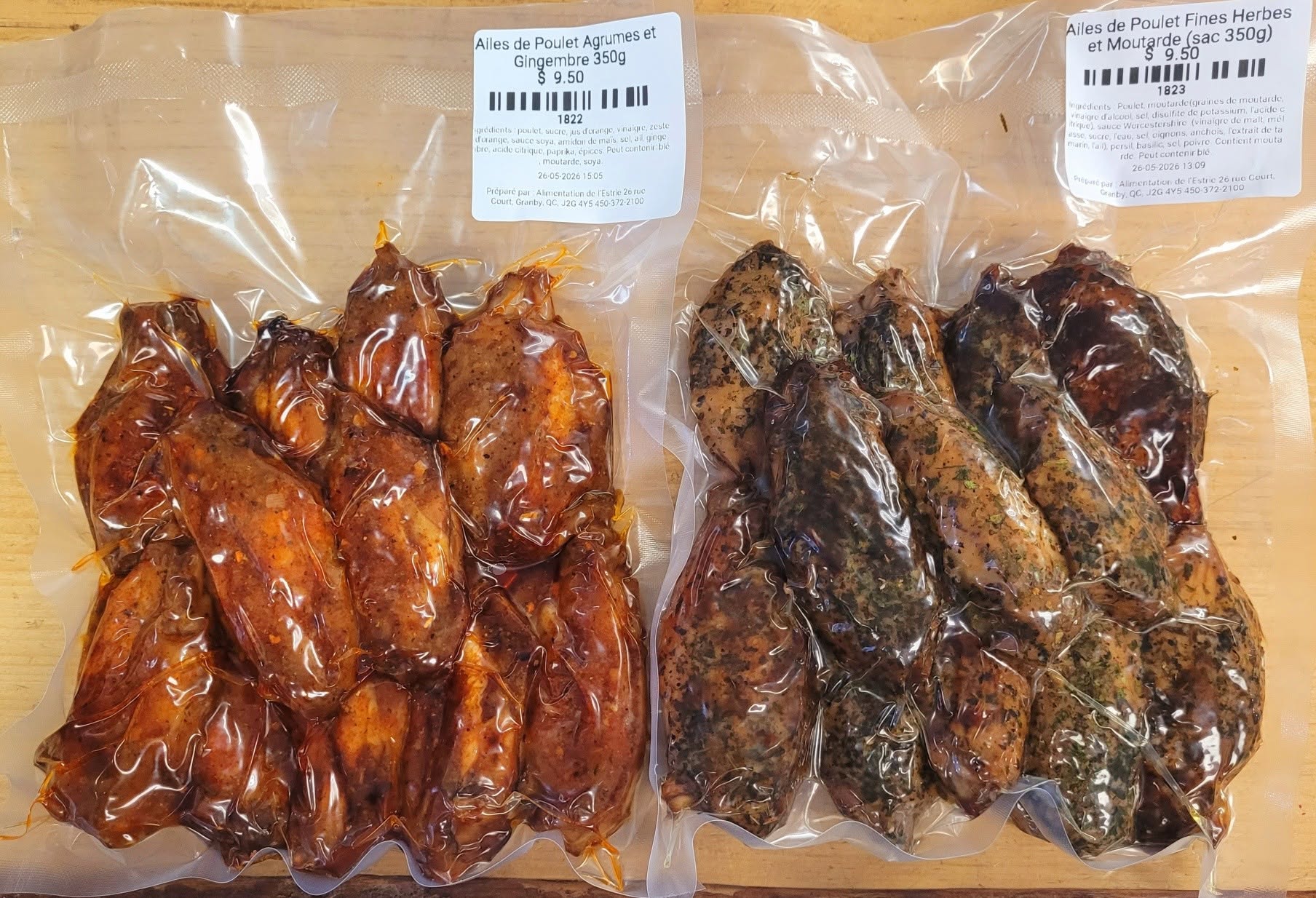 Ailes de Poulet Marinées et cuites, Agrumes/Gingembre et Fines Herbes